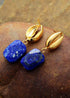 Boho Earrings, Dangle Earrings, Shell Blue Lapise